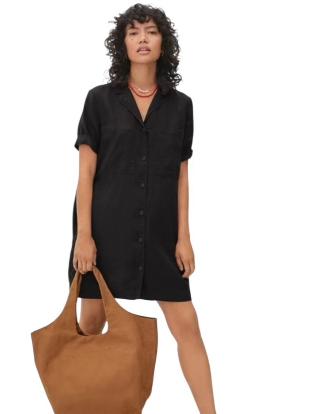 Everlane The Linen Workwear Shirt Dress Charcoal Black Mini